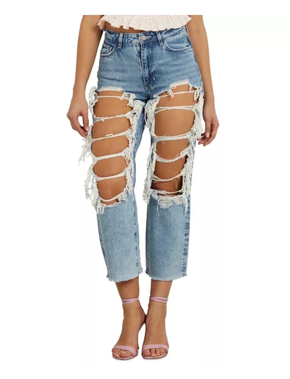 GUESS '90s High Rise Distressed Ankle Jeans 28